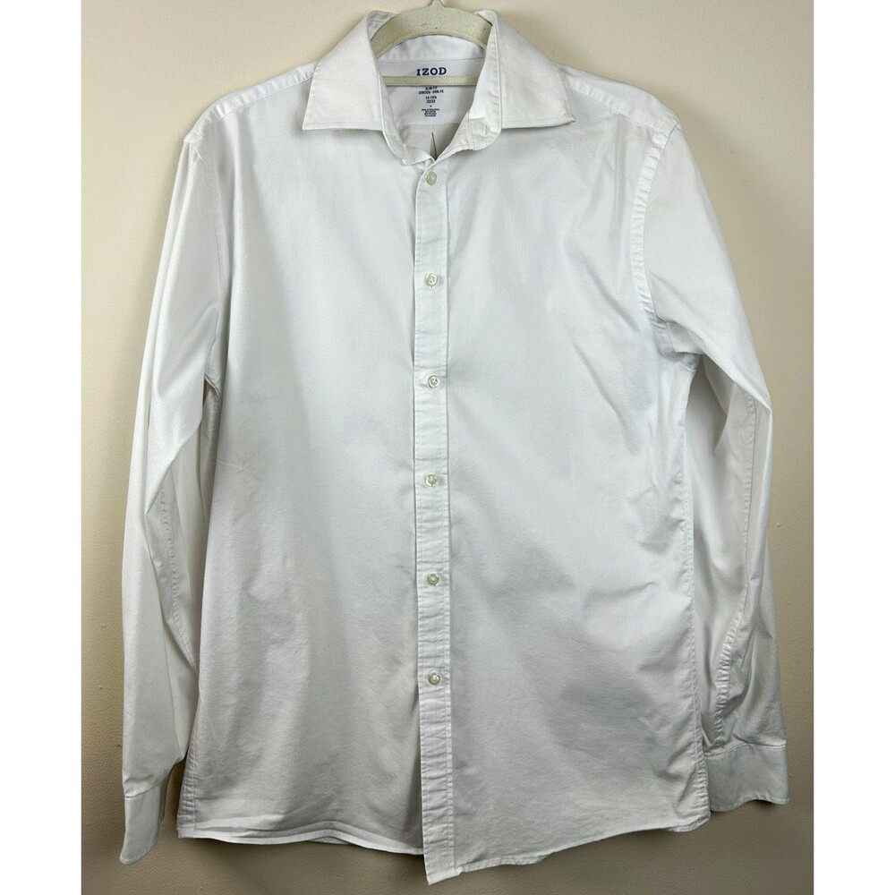 IZOD Stretch + Cool FX White Slim Dress Shirt Spread Collar Small 14-14.5 32/33